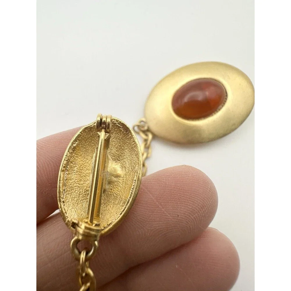 Vintage Gold Tone Cabochon Lucite Pin Brooch